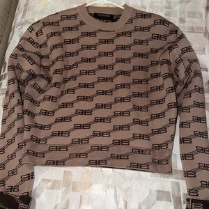 Balenciaga Brown All-Over Logo Crewneck Sweater